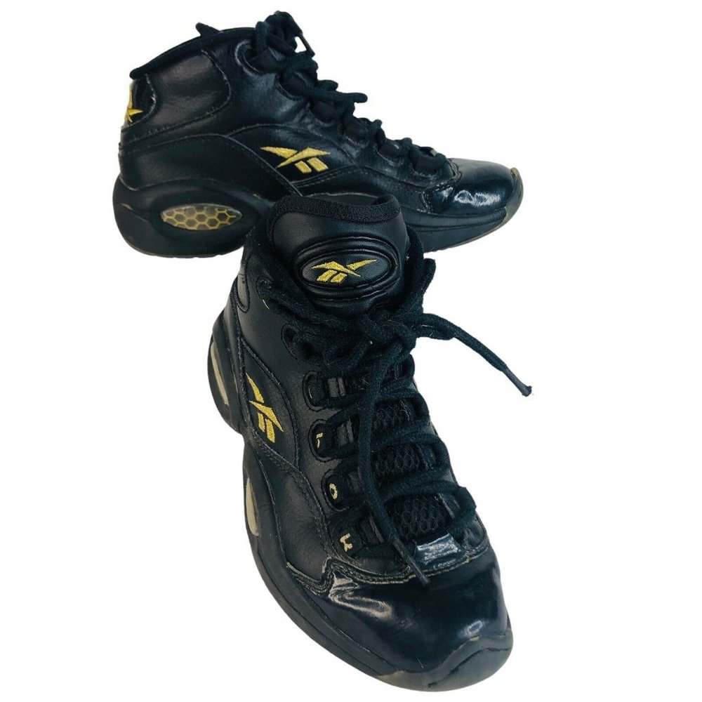 Reebok Question Mid New Years Eve Iverson Sneaker Boy Youth 4 Black‎ Gold  Shoes